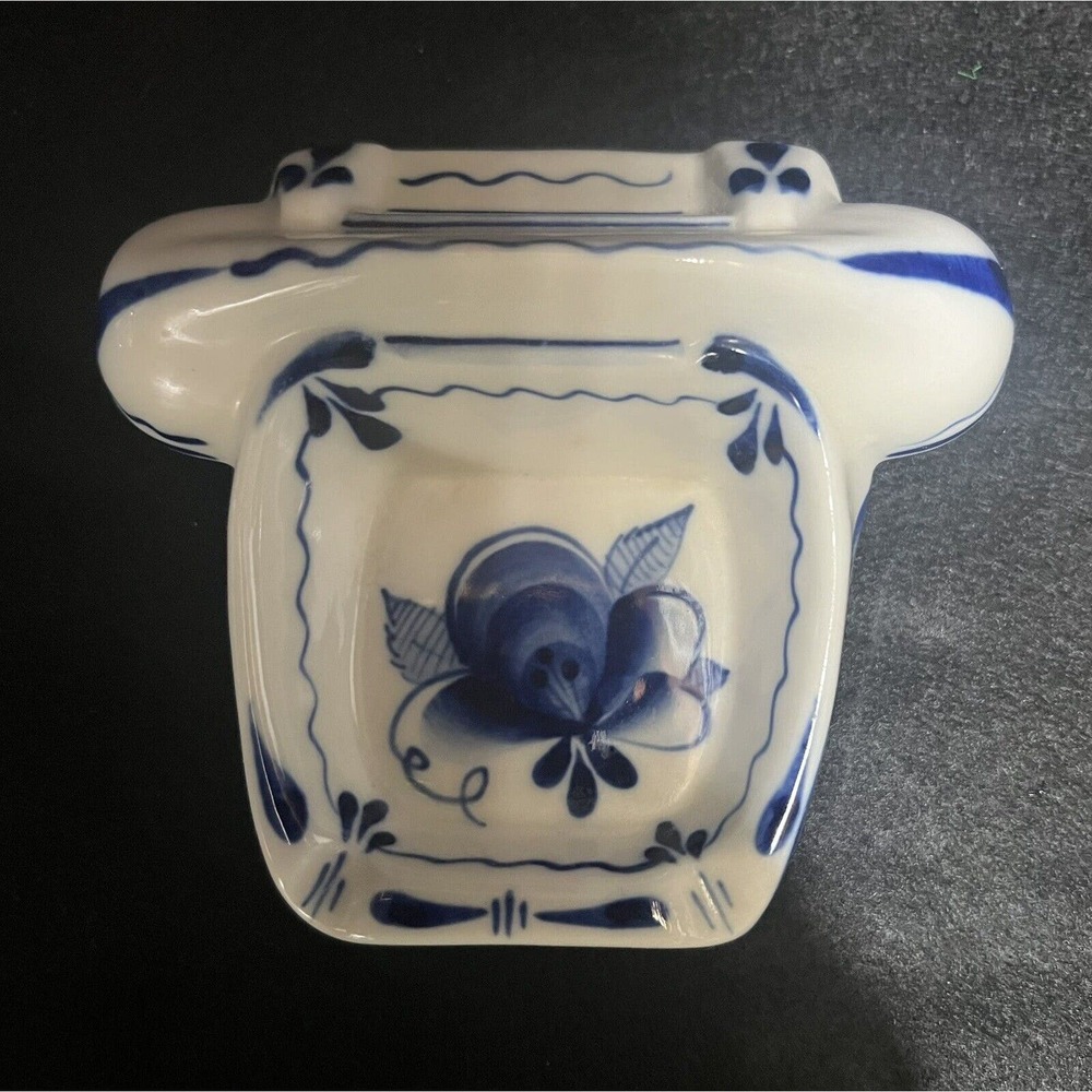VTG Gzhel Pottery Phone Ashtray‎ Dish Figurine Hand Painted Blue White